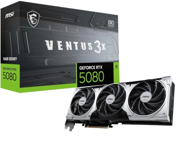 MSI GeForce RTX 5080 16G Ventus 3X OC Plus Graphic Card - NVIDIA GeForce RTX 5080 GPU, 16GB GDDR7 256-bit Memory, 30 Gbps, PCI Express Gen 5 Interface, Upto 2640 MHz, TORX Fan 5.0