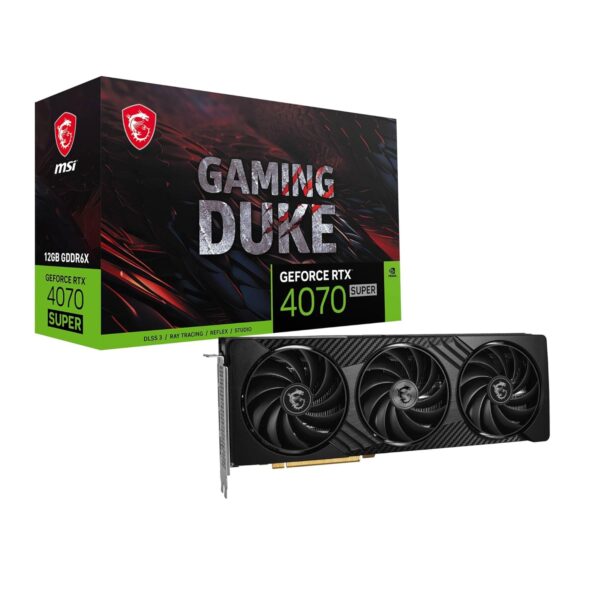 MSI GeForce RTX 4070 Super 12G Gaming Duke 3X Graphic Card - NVIDIA GeForce RTX 4070 Super GPU, 12GB GDDR6X 192-bit Memory, 21 Gbps, PCI Express 4 Interface, Upto 2475 MHz, Triple Fan, Zero Frozr