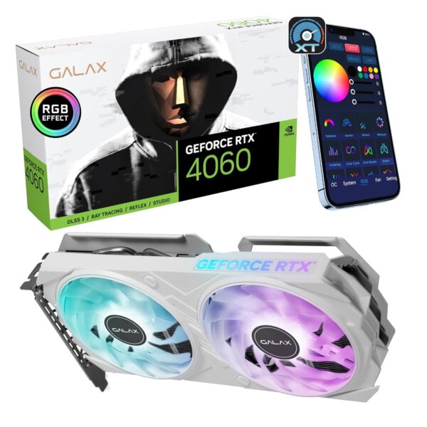 Galax GeForce RTX™ 4060 EX White 1-Click OC Graphics Card | Up to 2580 MHz, 8GB GDDR6, 128-bit, 3 x DisplayPort 1.4a, HDMI 2.1, PCI-E 4.0, NVIDIA DLSS 3 | 2X AI & Ray Tracing Performanc