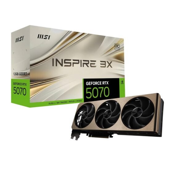 MSI GeForce RTX 5070 12G Inspire 3X OC Graphic Card - NVIDIA GeForce RTX 5070 GPU, 12GB GDDR7 192-bit Memory, 28 Gbps, PCI Express Gen 5 Interface, Upto 2542 MHz, STORMFORCE Fan