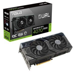 ASUS Dual GeForce RTX™ 4070 Super OC Edition Graphics Card (PCIe 4.0, 12GB GDDR6X, DLSS 3, HDMI 2.1, DisplayPort 1.4a, 2.56-Slot Design, Axial-tech Fan Design, Auto-Extreme Technology, and More)